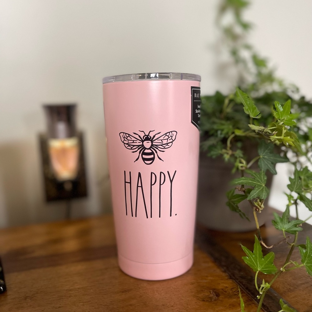 🐝 NWT Rae Dunn Tumbler  🐝 Be Happy 17 oz ♥️